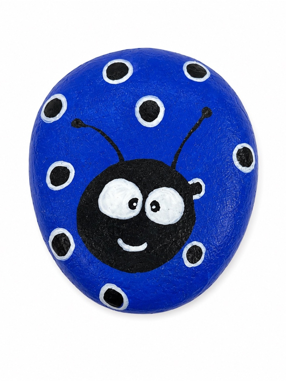 Hand-Painted Blue Ladybug Rock – Decorative Garden Stone | Gift